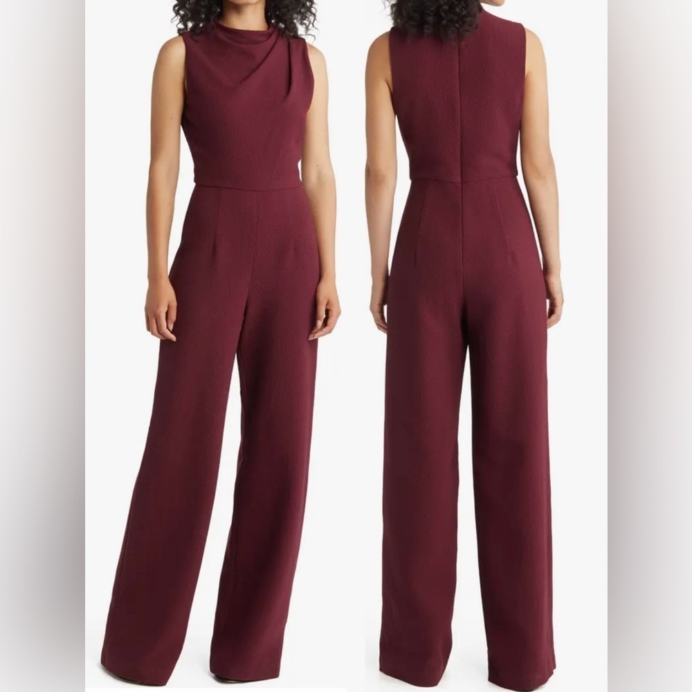 NWOT NEW Black Halo Corinne Sleeveless Flared-Leg Heroine burgundy Jumpsuit sz 8